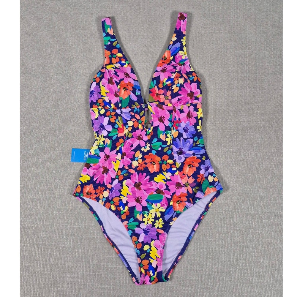 Cupshe Womens Floral One Piece Swimsuit Strappy Back V-Neck Multi Color Size M
